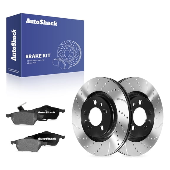 AutoShack Front Brake Rotors & Ceramic Pads for Volkswagen, Golf 1999, 2001, FWD L4 1.8L V6 2.8L - E-Coated Drilled & Slotted - ShadowGuard - 11.02" (280 mm), 5-Lug