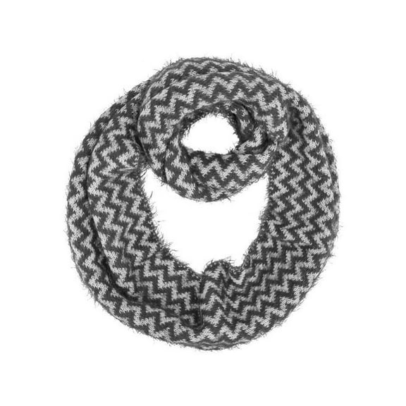 Gray Fuzzy Knit Chevron Infinity Scarf