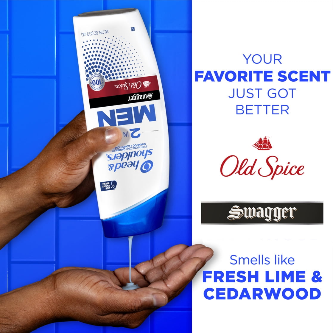 (4 pack) Head and Shoulders Mens 2 in 1 Dandruff Shampoo and Conditioner, Old Spice Swagger, 20.7 oz