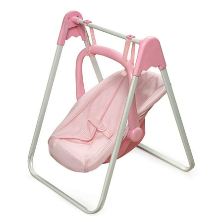 Badger Basket Doll Swing W Ith Portable Carrier Seat - Pink/Gingham - Fits American Girl, My Life As & Most 18 inch Dolls