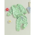 thumbnail image 2 of Kids Toddler Baby Girl Fall Clothes Flower Print Crew Neck Long Sleeve Sweatshirts Elastic Waist Long Pants 2Pcs Outfit Set, 2 of 7