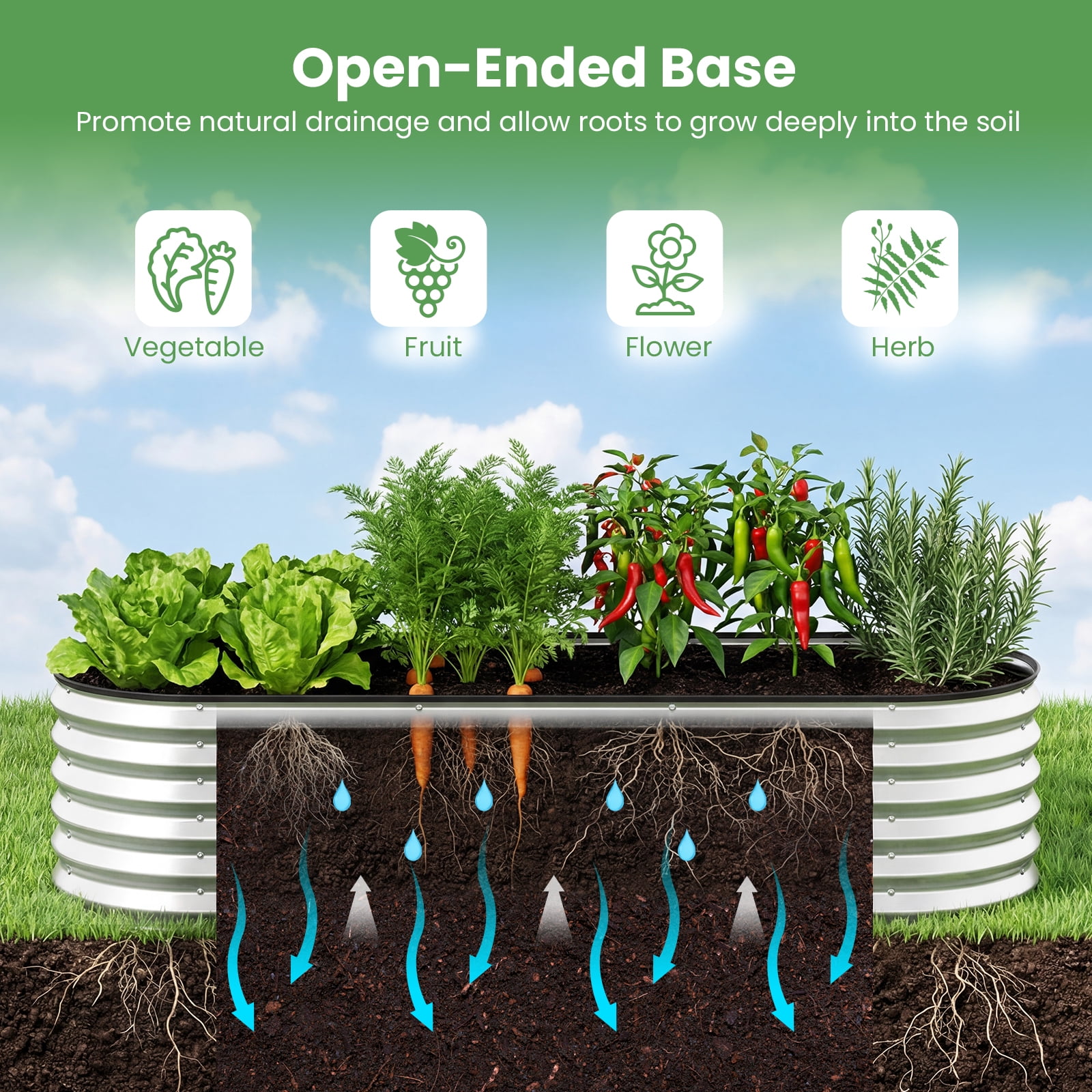Costway 6 x 2 x 1 FT Color Steel Raised Garden Bed with Greenhouse Cover, Roll-up Window Silver+Transparent
