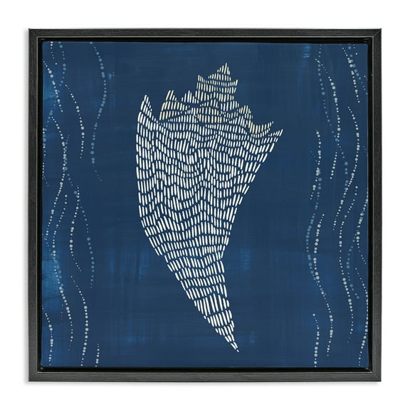 Stupell Industries Conch Shell on Blue Coastal Painting Black Floater Framed Canvas Art Print Wall Art, 18 x 18