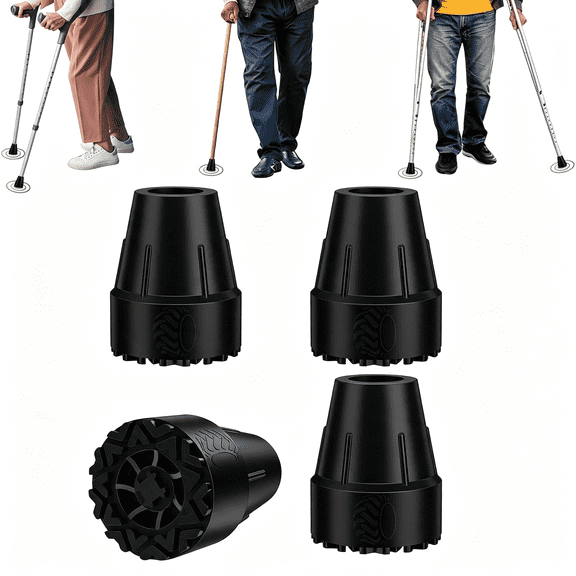 GASTROPOD Cane Tips 3/4 Inch, Heavy Duty Rubber Replacement Tips for Canes and Walking Sticks, Non-Slip Extreme Grip 3/4" Crutch Feet Ends Caps with Metal Inserts, 4 Pack