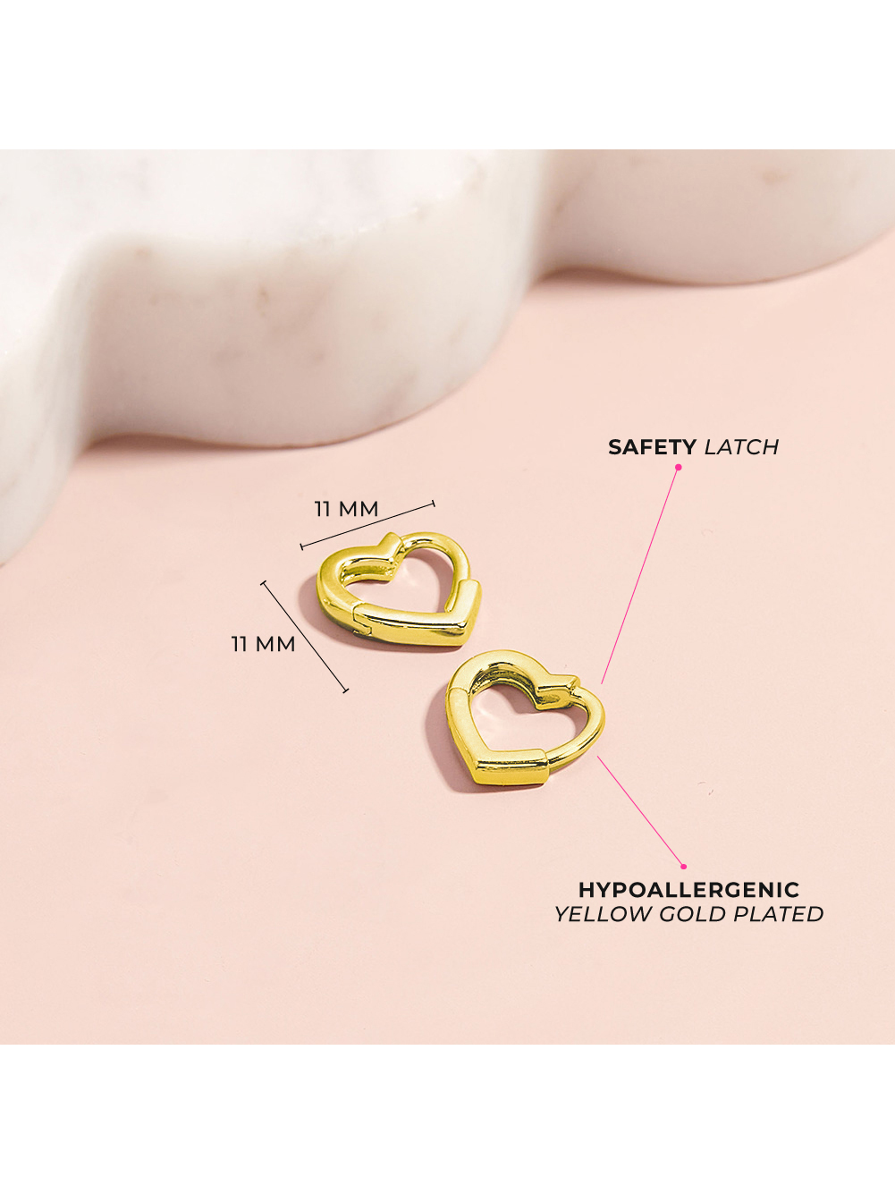 Heart Shaped 8mm Girl Earrings Hoop - Yellow Gold Flashed Sterling Silver