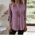 thumbnail image 2 of Mandarin Stand Collar Full Button Up Roll Tab Sleeve Chest Pocket Asymmetric High Low Hem Crinkle Cotton Linen Shirt for Women Spring Summer Casual Office Wear, 2 of 9