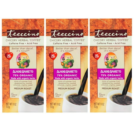Teeccino Almond Amaretto Chicory Herbal Coffee Alternative, Caffeine Free, Acid Free, Coffee Substitute, Prebiotic, 11 Ounce (Pack of 3) Frustration-Free