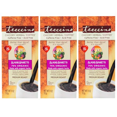 Teeccino Almond Amaretto Herbal Coffee - Teeccino Almond Amaretto Chicory Herbal Coffee Alternative, Caffeine Free, Acid Free, Coffee Substitute, Prebiotic, 11 Ounce (Pack of 3) Frustration-Free Packaging
