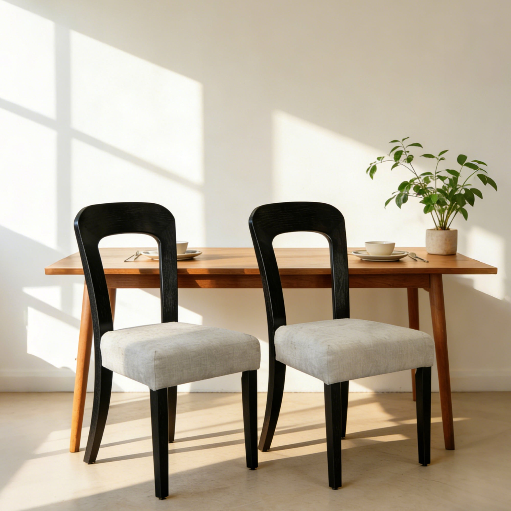 Dining Chairs Set of 2, Kitchen Chairs, Upholstered Side Chairs with Gray Chenille Fabric, Dark Brown Rubber Wood Legs and Scratch-Proof Pads for Dining Room Home Office