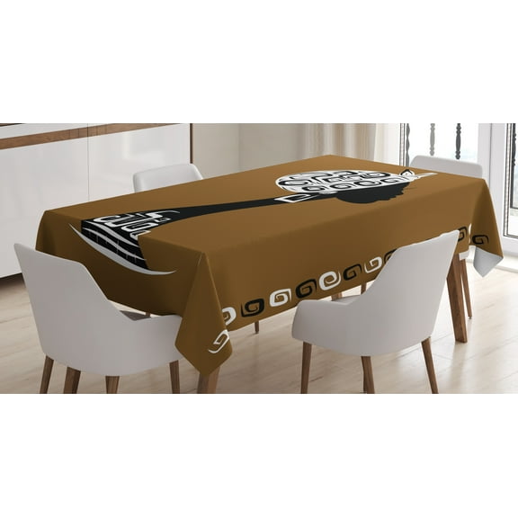 Ambesonne African Tablecloth Rectangular Table Cover, Woman in Culture Clothes, 60"x84", Brown White Black