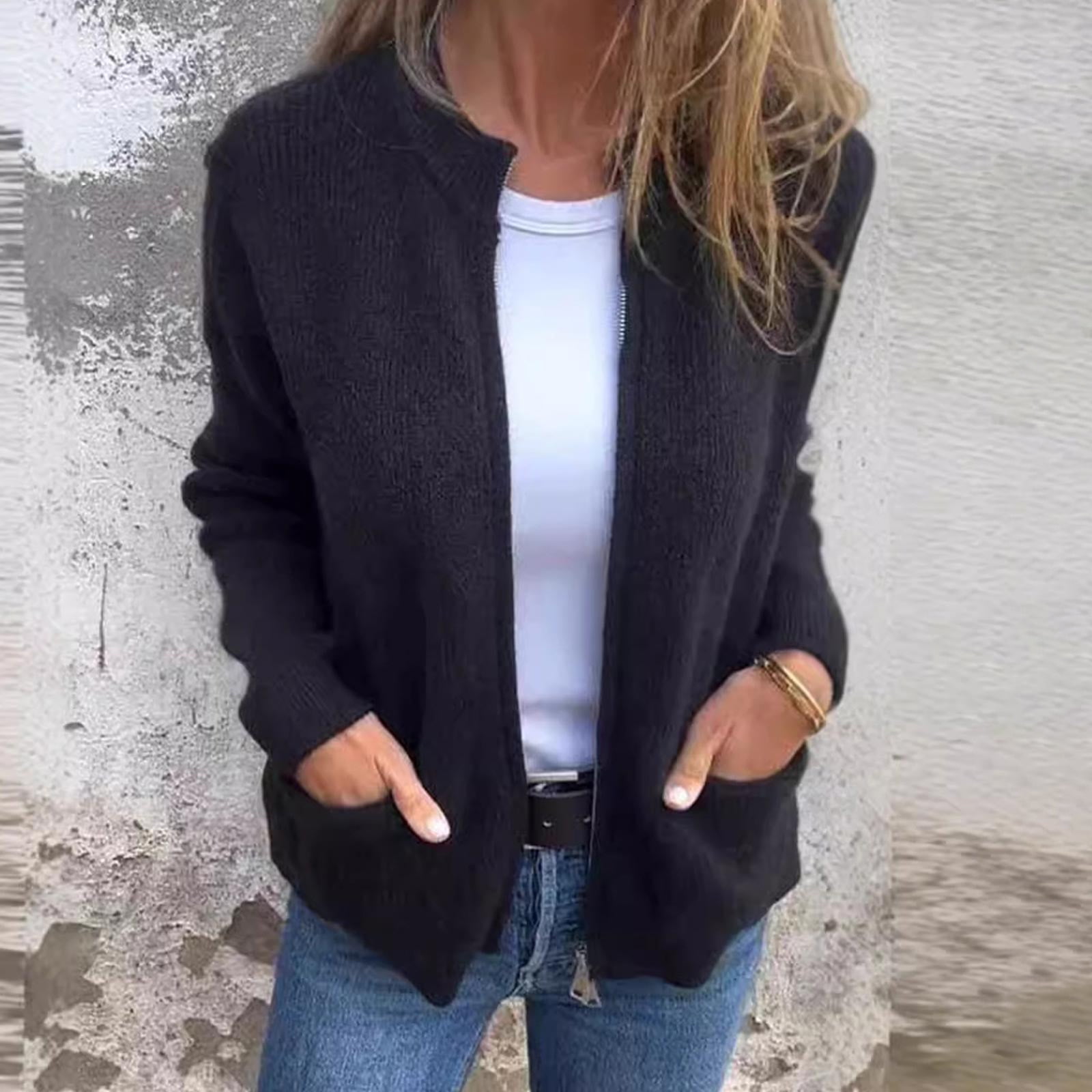 Cardigan Sweaters for Women Plus Size Solid Color Button Knit Stripe Jacket with Pocket Zipper Long Sleeved Cardigan S-5XL - image 4