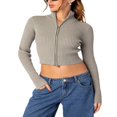 thumbnail image 1 of Ladies‘ Fitted Short Knitted Sweater in Solid Color with Zipper Closure, 1 of 9