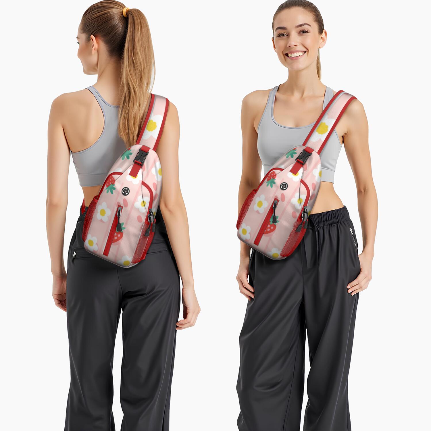 Chest Bag Crossbody Shoulder Bag Adjustable Shoulder StrapCrossbody Sling Bag for Men Women Travelers Strawberry