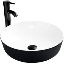 ELECWISH Black and White Ceramic Square Bathroom Sink Vessel Sink with Black Faucet and Pop up drain Combo, Round
