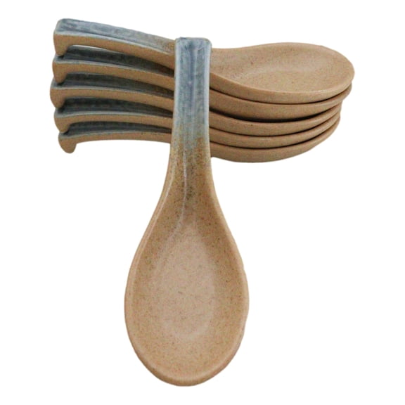 Pack of 6 Ao Nagashi River Collection Ceramic Asian Soup Spoons With Hook 5.75"L