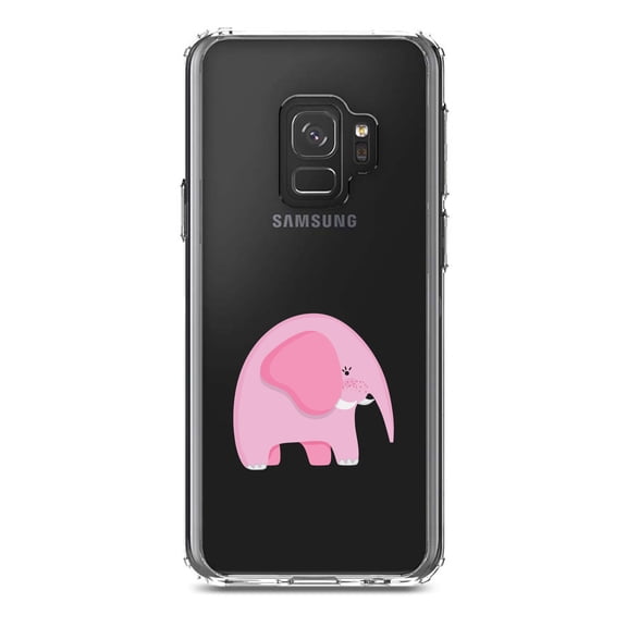 DistinctInk Clear Shockproof Hybrid Case for Samsung Galaxy S9 (5.8" Screen) - TPU Bumper Acrylic Back Tempered Glass Screen Protector - Cute Cartoon Elephant - Pink