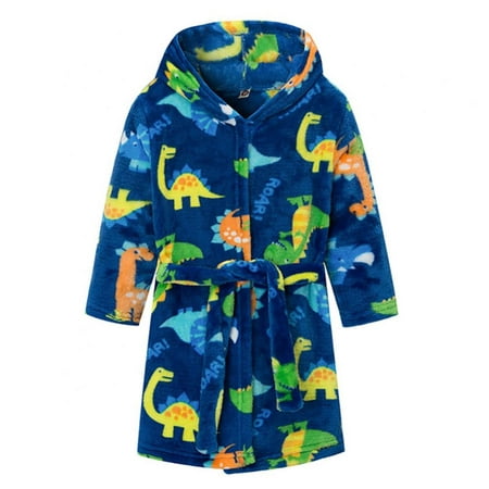 

Boys Girls Coral Soft Fleece Dinosuar Printed Hooded Bathrobes Sleep Robe for Toddler Boys Little Boys Big Boys