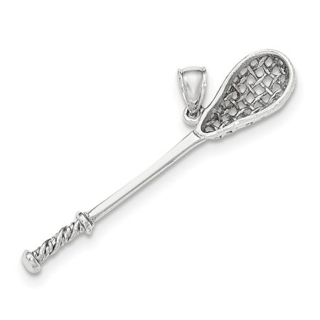 White Gold Stack Design - 14K White Gold Polished 3D Lacrosse Stick Pendant 48x9mm