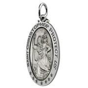 New Antique Gorgeous 1 1/4in 0.925 Sterling Silver St Saint Christopher Medal Oval Pendant