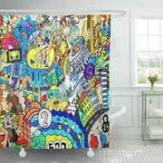 SUTTOM Artist Sports Collage on Large Brick Wall Graffiti Ball Beauty Shower Curtain 60x72 inch