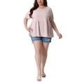 thumbnail image 2 of Agnes Orinda Women's Plus Size Babydoll Tops Texture Crew Neck Short Sleeve Flowy Summer Casual Blouse 3X Light Pink, 2 of 6