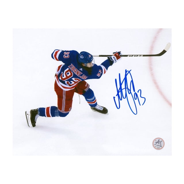 Mika Zibanejad Signé New York Rangers Angle Surélevé Photo 8x10