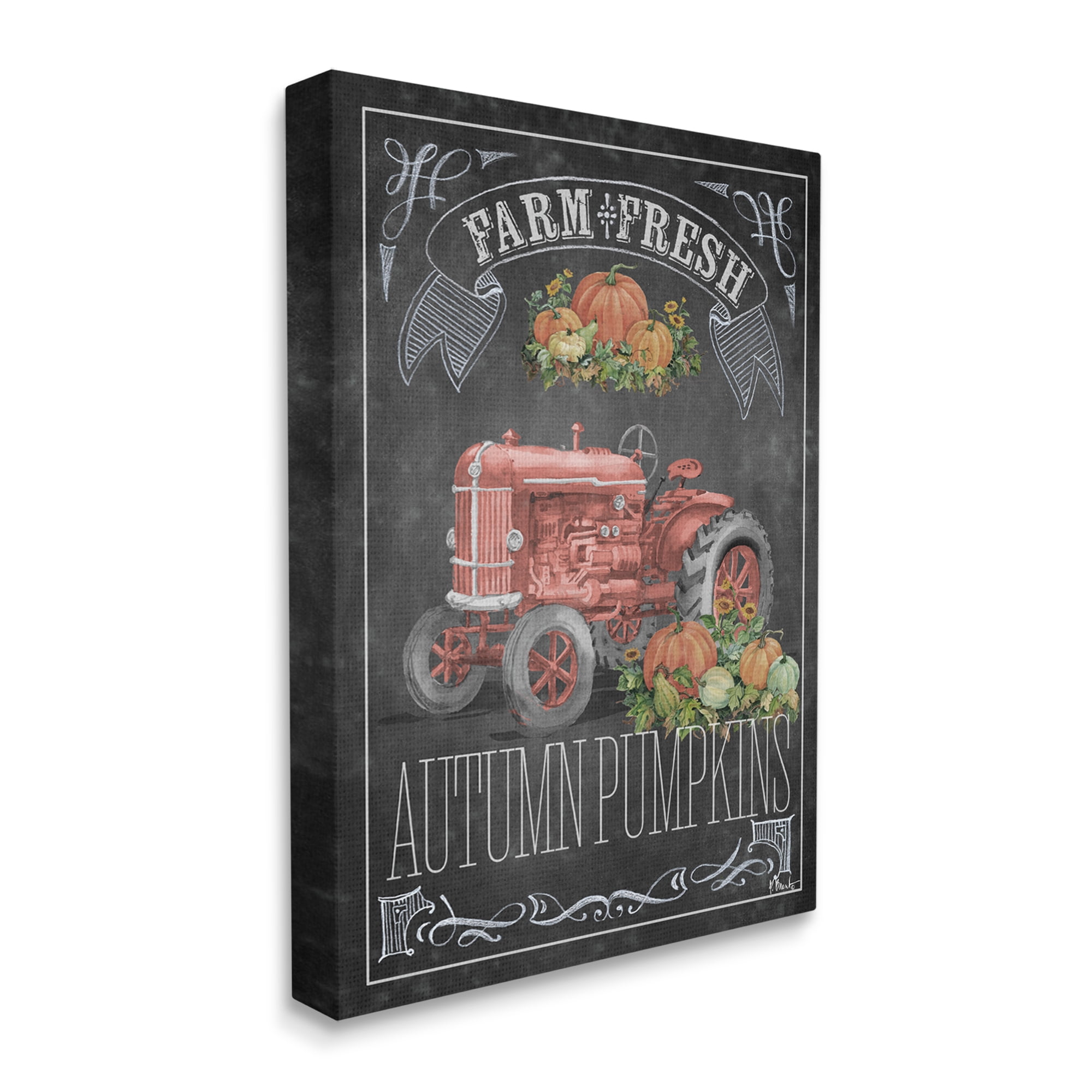 Stupell Industries Autumn Tractor Chalkboard Transportation Painting Gallery Wrapped Canvas Art Print Wall Art, 30 x 40