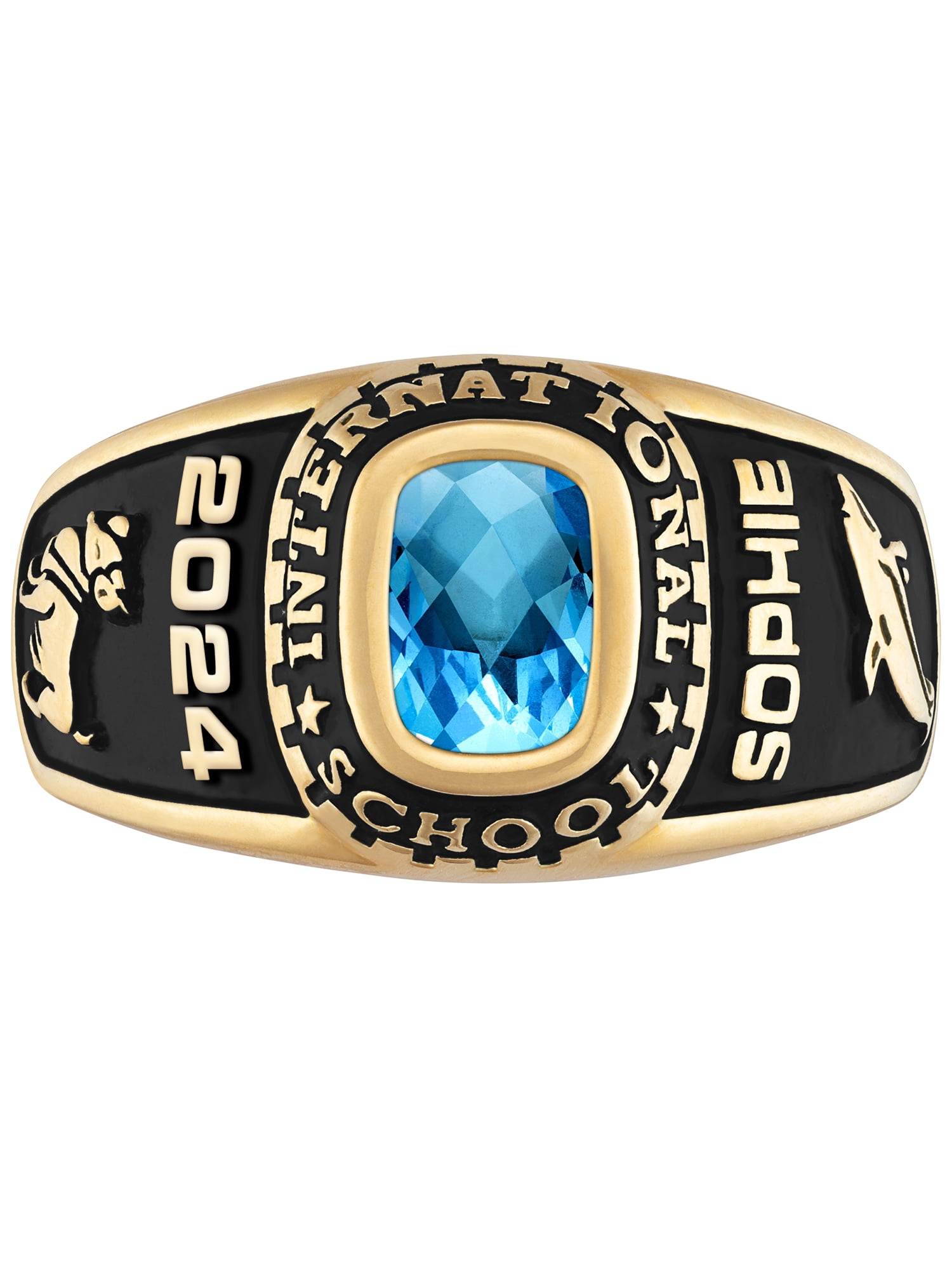 Order Now for 2025 Graduation, Freestyle Women's Gold over Sterling Classic Checkerboard Birthstone Class Ring, Personalized, High School or College