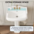 thumbnail image 2 of FOLDLIFE Bathroom Pedestal Sinks,Pedestal Sink 23" W X 19" D Vintage White Ceramic Pedestal Bathroom Sink With Overflow and 3 Pre-Drilled Holes - Fits 8-Inch Faucets, 2 of 8