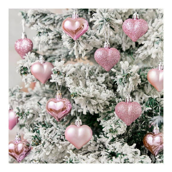 12Pcs Heart Ornaments Multi Finish Heart Baubles Hanging Ornaments for Christmas Tree Valentine’s Day Decor Party Decoration