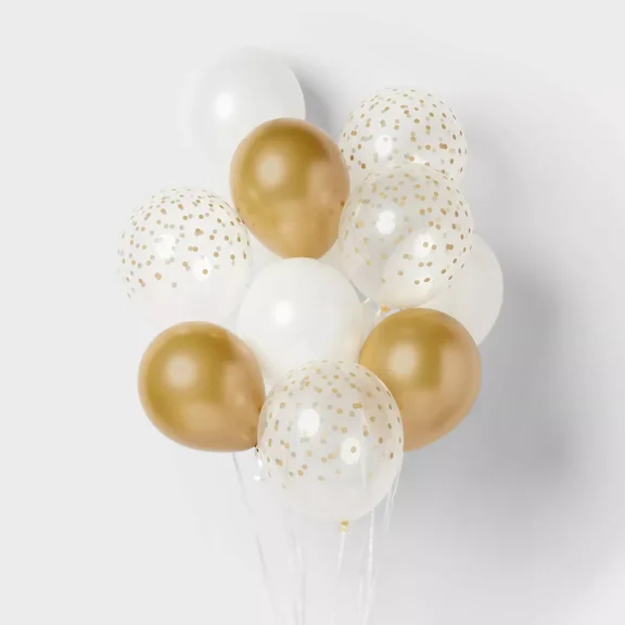 Gold and White Confetti Balloon Pack