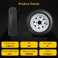 thumbnail image 4 of 2PCS 4.80-12 Tire, 4.80x12 Lawn Mower & Tractor Turf Tire, 480 12 with Rim 5 Lug On 4.5", Load Capacity 990 Pounds, 4 of 9