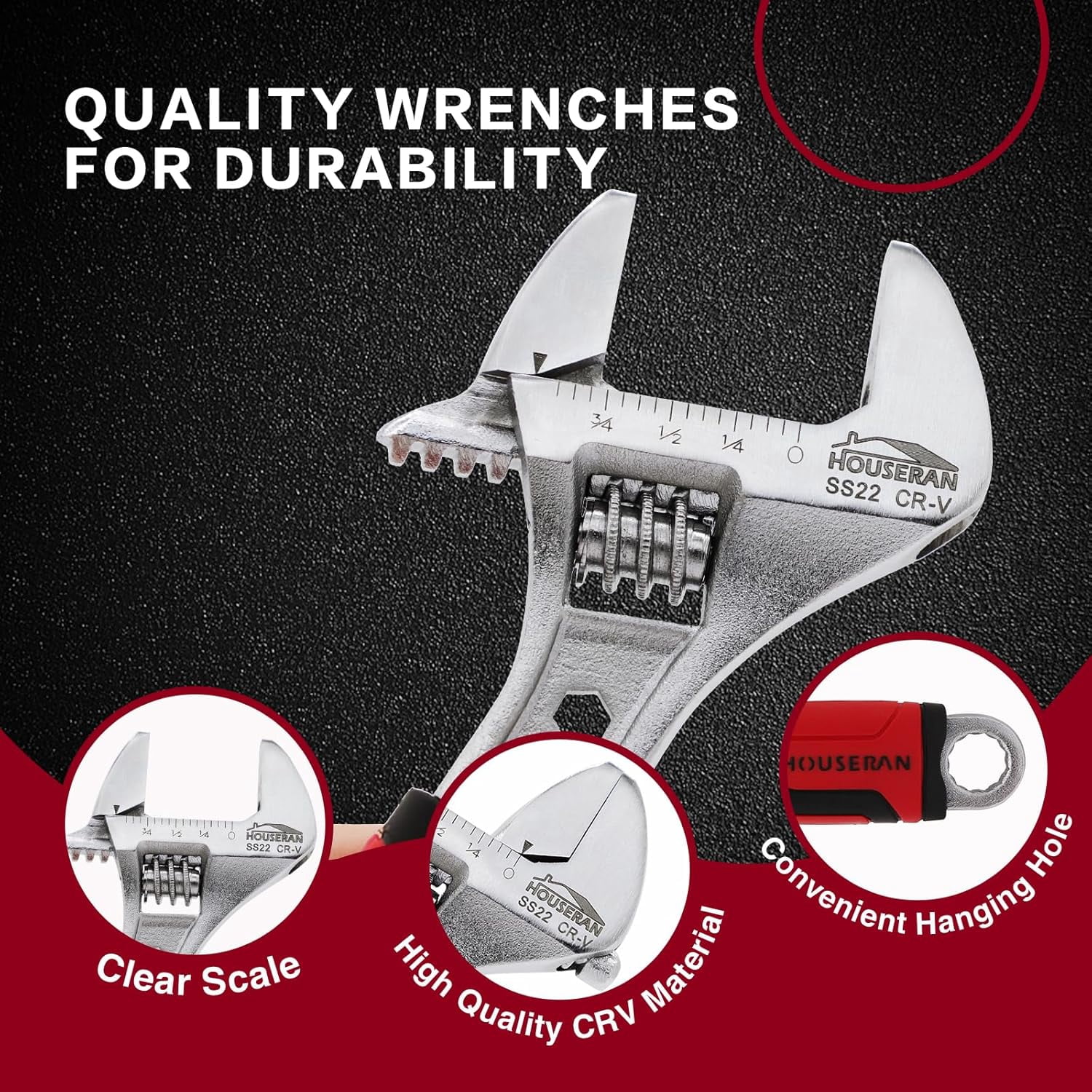 MKEUDQ-6-Inch Adjustable Wrench, Wide Jaw Adjustable Wrench with Anti-Slip Grips, Cr-V Steel Wrenchs for Home Repair, DIY, Garage