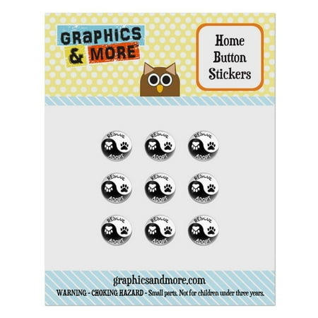 Dog Apple Ipod Rescue Adopt Yin Yang Paw Prints Dogs Cats Home Button Stickers Set Fit Apple iPhone iPad iPod Touch ()