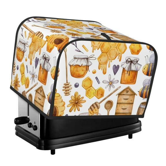 Honeii Honey Bee Set Print 4 slice Toaster Cover, Two Slice Toaster Dust-proof Cover For Kitchen Small Appliance and Fingerprint Protection