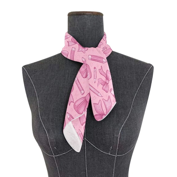 Square Scarf 24x24 Inch Pink Bows and Pencils Silky Satin Sun Protection Neck Scarf for Women Multi-Purpose Head Wrap Bandana for Hair Bag Decoration
