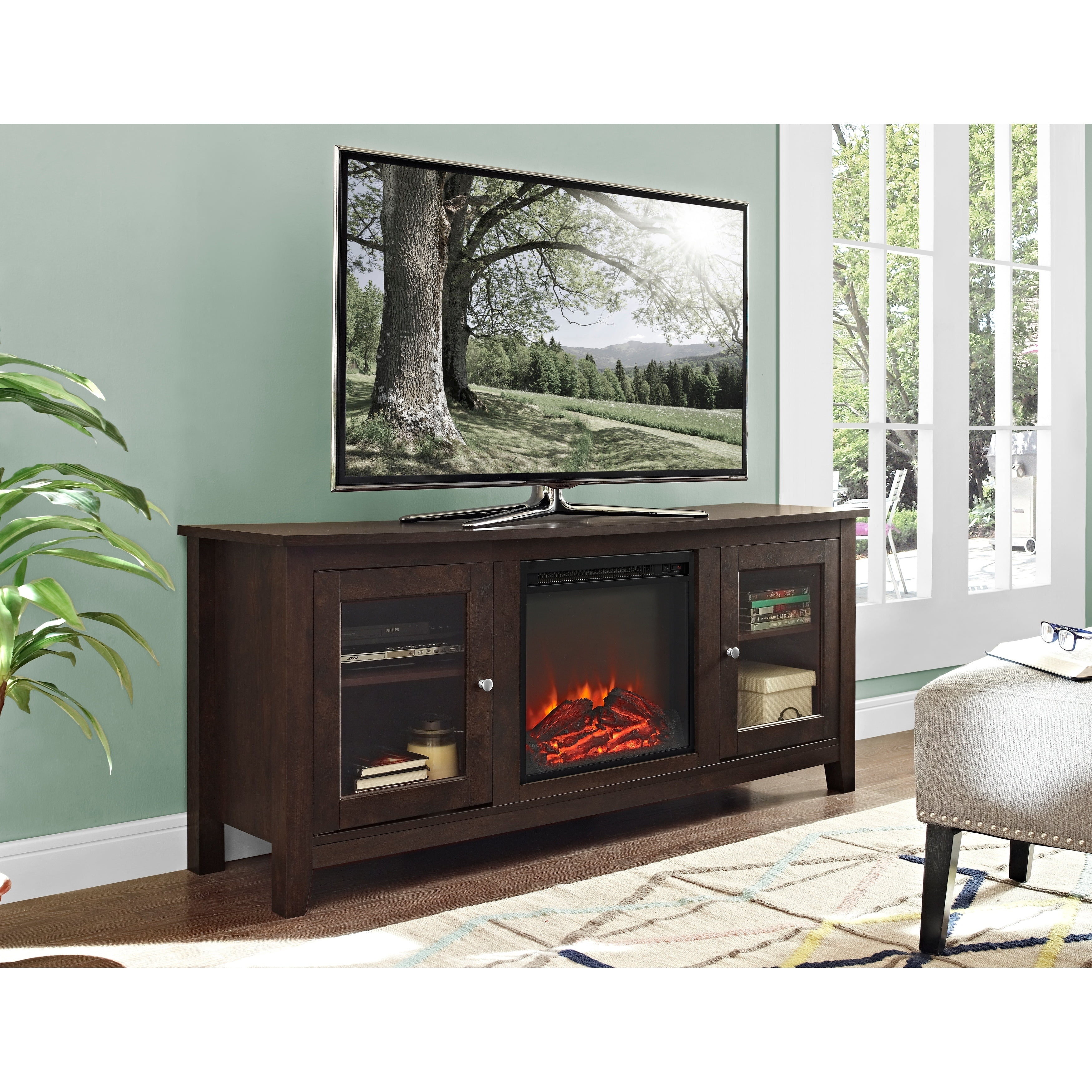 Middlebrook Designs 58 Fireplace Tv Stand Console Traditional Brown X 16 24h