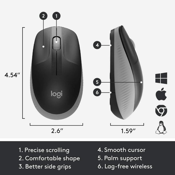 Logitech Wireless Mouse M190 - Full Size Ambidextrous Curve Design,  18-Month y with Power Saving Mode, Precise 