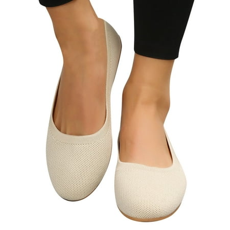 Mepaouo Ballet Flats Shoes for Women Wide Width Slip on Knit Dressy Flats Casual Walking Loafer Shoes