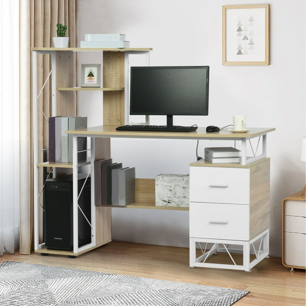 Computer Desk With Multiple Racks And Drawers, Compact Desk For Home