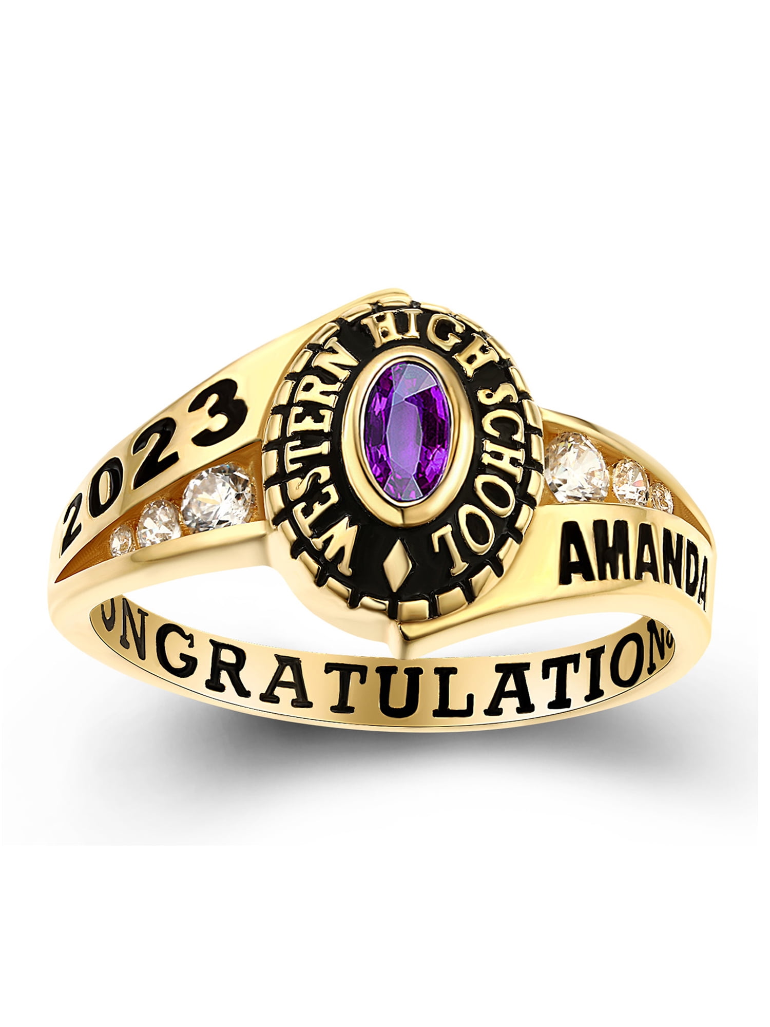 Mementos PJM Custom Women's Class Rings Sterling Silver for High School or College-Gold Plated