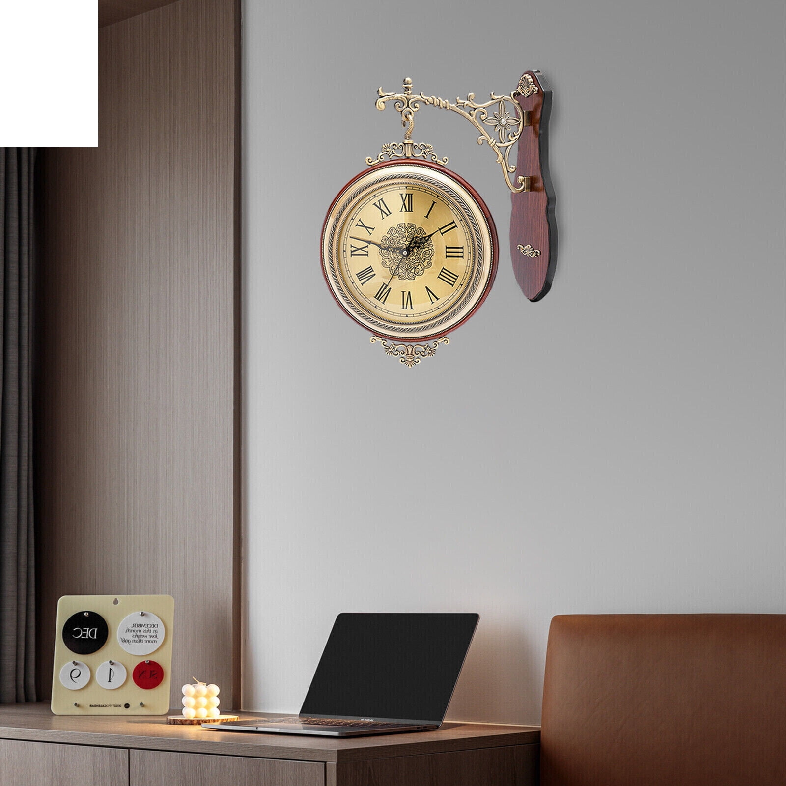 Double Sided 12" Wall Clock Antique Style  Wall Clock Vintage Wall-Mounted Clock with Silent Movement Wall Art Clock for Home Cafe Hotel