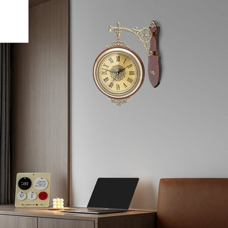 Vintage Double-sided Wall Clock, Quiet and Accurate, 9.4in Round Clock for Living Room