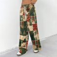 thumbnail image 4 of Womens Holiday Pants Christmas Print Fleece Lined Wide Leg Sweatpants Elastic Drawstring Waist Loose Straight Trousers, 4 of 5
