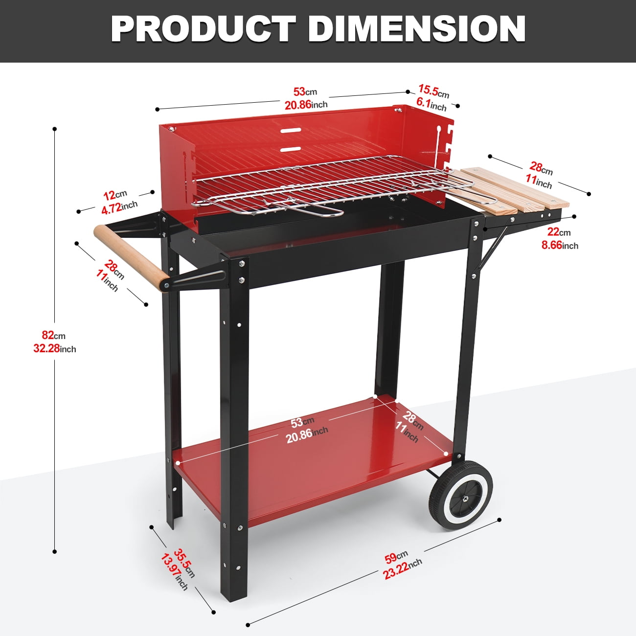 Linsen-outdoors Charcoal Grill Square BBQ Grill For Outdoor Camping Portable Barbecue Grill Patio Cooker Red