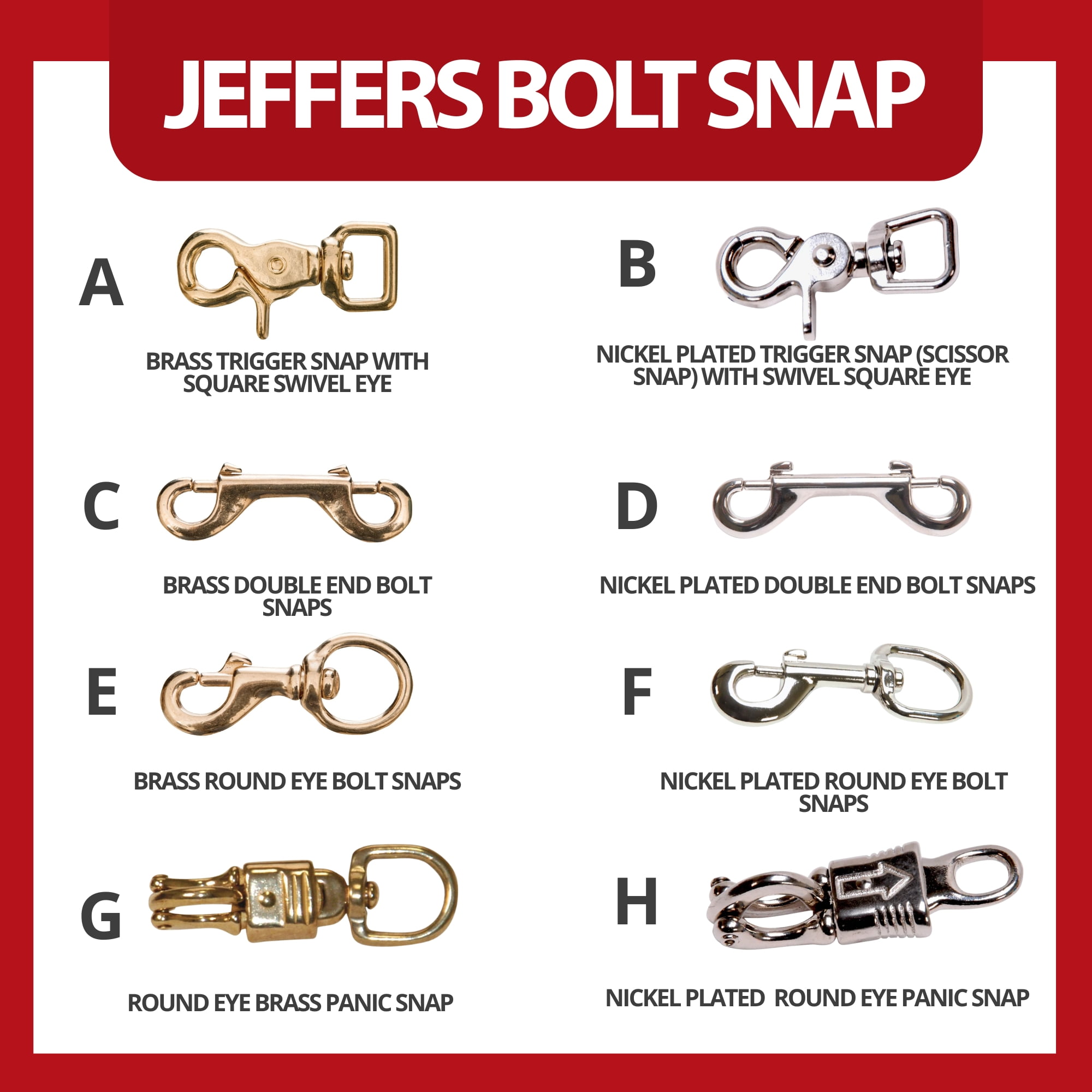 Jeffers Solid Brass Trigger Snap with Square Swivel Eye – Heavy Duty Zinc Plated Clip for Tack, Dog Leash, Rope, Horse Tack, Farm, Pet, Backpack, Hardware, Home Use - Brass A, 5/8" - 10 pack