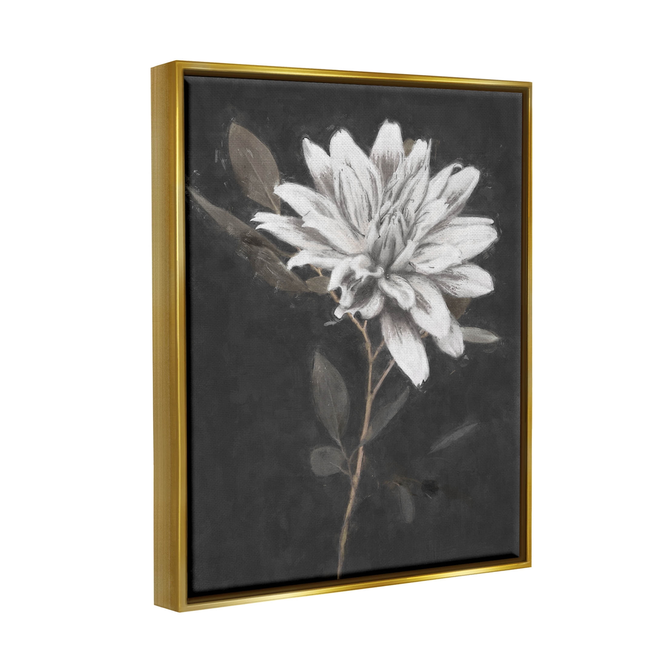 Stupell Industries Blooming Dahlia Flower Black Background Painting Metallic Gold Floating Framed Canvas Print Wall Art, Design by Nina Blue