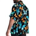 thumbnail image 3 of Flower Butterfly Men's Short Sleeve Hawaiian Shirt, Casual Printed Button Down Beach Tops, Summer Poplin Spread Collar Unisex Button Down Shirts, 3 of 6