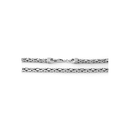 Sterling Silver Square Byzantine Necklace - Men's Solid Sterling Silver Rhodium Plated 5mm Square Byzantine Heavy Chain Necklace, 26