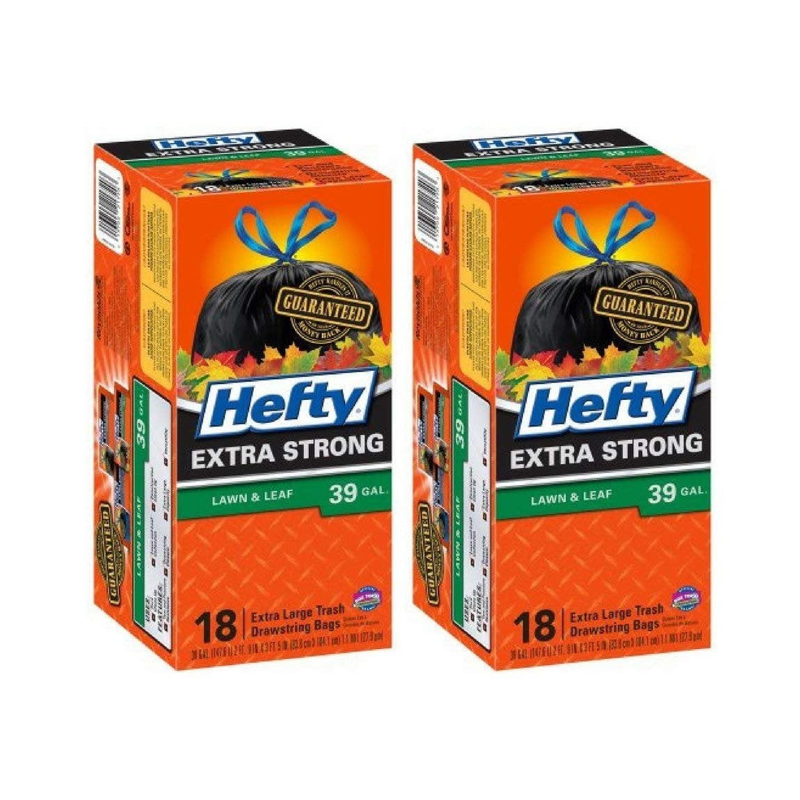 Hefty E86720 39Gallon Cinch Sak Lawn and Leaf Bags, 18Count 2 packs